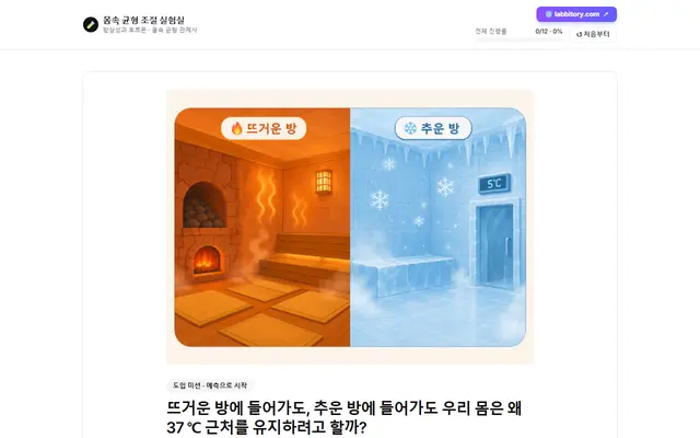 몸속 균형 조절 실험실 첫 화면
