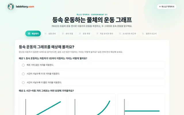 등속 운동하는 물체의 운동 그래프 첫 화면